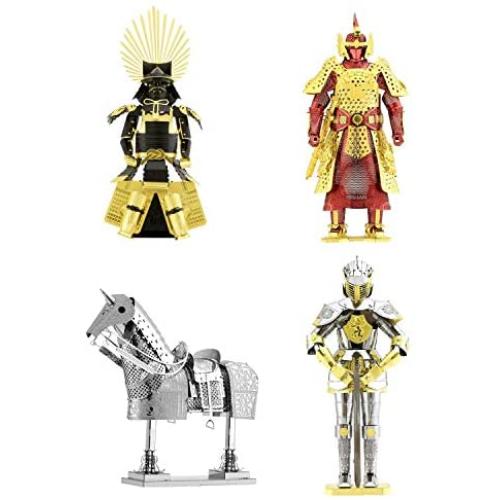 Fascinations Metal Earth 3D Metal Model Kits Armor Set of 4 - European Knight - Horse - Japanese Toyotomi - Chinese Ming