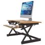 Rocelco 32'' Height Adjustable Standing Desk Converter with Anti Fatigue Mat Bundle - Sit Stand Computer Workstation Riser - Dual Monitor Retractable Keyboard Tray - Teak Wood Grain (R EADRT-MAFM)