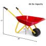 Costzon Kids Metal Wheelbarrow, Yard Rover Steel Tray, Metal Construction Toys Kart, Tote Dirt/Leaves/Tools in Garden for Toddlers, Red