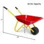 Costzon Kids Metal Wheelbarrow, Yard Rover Steel Tray, Metal Construction Toys Kart, Tote Dirt/Leaves/Tools in Garden for Toddlers, Red