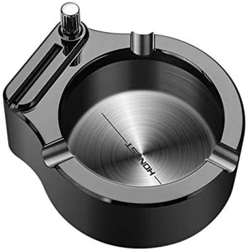 Ashtray,Newness Stainless Steel Retro Metal Ashtray, Ten Thousand Match Lighter Multifunction Ashtray Collectible Ashtray for Men Smokers Gifts,Cigarette Ashtray for Indoor or Outdoor Use (Black Silver)