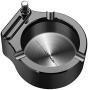 Ashtray,Newness Stainless Steel Retro Metal Ashtray, Ten Thousand Match Lighter Multifunction Ashtray Collectible Ashtray for Men Smokers Gifts,Cigarette Ashtray for Indoor or Outdoor Use (Black Silver)