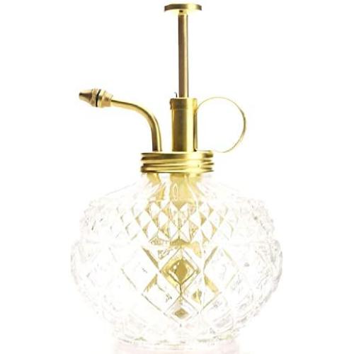 Purism Style Plant Mister- Clear Color Glass Bottle & Brass Sprayer (Matt Gold)