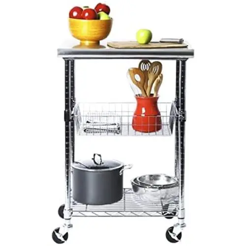 Seville Classics Stainless-Steel Professional Kitchen Work Table Cart Utility NSF-Certified Storage, 24'' W x 20'' D x 36'' H, Chrome Seville Classics Stainless-Steel Professional Kitchen Work Table Cart Utility NSF-Certified Storage, 24'' W x 20'' D x 36'' H, Chrome