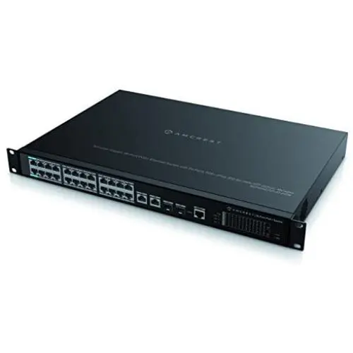 Amcrest Gigabit Uplink 26-Port POE+ Ethernet Switch with Metal Housing, 24-Ports POE+ (Plus) 802.3at 360w SFP Optical, Managed (AGPS26E24P-AT-240M) Amcrest Gigabit Uplink 26-Port POE+ Ethernet Switch with Metal Housing, 24-Ports POE+ (Plus) 802.3at 360w SFP Optical, Managed (AGPS26E24P-AT-240M)