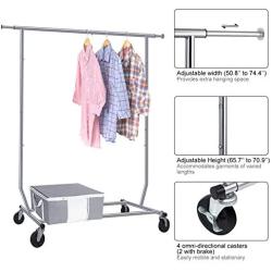 Camabel Clothing Garment Rack Heavy Duty Adjustable Rolling Moveable Commercial Grade Steel Extendable moveable hanging drying Organizer Chrome Storage Metal Shelf on with Wheels for Boxes Shoes