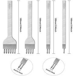 Mudder 8 Pieces Leather Chisel Set 1/2/4/6 Prong Leather Craft Punching Tool Metal DIY Diamond Lacing Stitching Chisel Leather Hole Tooth Punch Tool, 3 mm and 4 mm