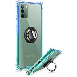 ANSIWEE Galaxy Note 20 6.7 Inch Case, Metal Ring Kickstand Work with Magnetic Car Mount Cover Reinforced Drop Protector Bumper Clear Hard Back Teal Cases Designed for Samsung Note 20（Blue Green）