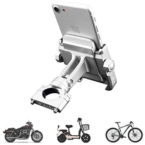 vicelecus Motorcycle Phone Mount, Adjustable Anti Shake Metal Bike Phone Holder for iPhone X/8/7/6 Plus Samsung Galaxy S9/S8/S7/S6 GPS, Holds Devices up to 3.7'' Width (Silver)