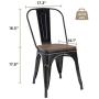 JUMMICO Metal Dining Chair Stackable Industrial Vintage Kitchen Chairs Indoor-Outdoor Bistro Cafe Side Chairs with Back and Wooden Seat Set of 4 (Gold Black)