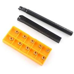 2pcs 3/8'' SCLCR 1010H06 S10K-SCLCR06 Lathe Tool Holder Boring Bars, Lathe boring Bar Set with 10pcs CCMT 21.51 Indexable Carbide Inserts for Metal Lathe Boring Tools