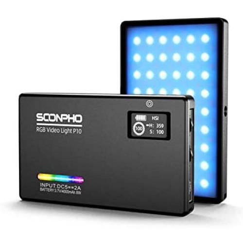 Soonpho P10 RGB Video LED Light Full Color Output CRI97+, 2500K-8500K Bi-Color, Ultra Thin Dimmable Brightness Temperature Lighting Panel with Rechargeable Lithium Battery Compatible for Digital SLR