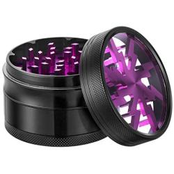 VIVOSUN 2.5'' 4 Pieces Clear Top Lightning Pattern Herb Grinder Aluminium Spice Grinder with Pollen Scraper Purple