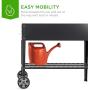 Best Choice Products Elevated Mobile Raised Ergonomic Metal Planter Garden Bed for Backyard, Patio w/Wheels, Lower Shelf, 38x16x32in, Dark Gray