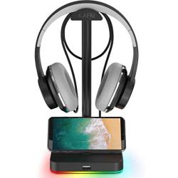 RGB Headphone Stand with USB Hub KAFRI Desk Gaming Headset Holder Hanger Rack with 1 USB2.0 Extension Charging Port Extender Cord - Suitable for Gamer Desktop Table Game Earphone Accessories