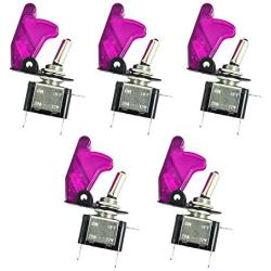 ESUPPORT Car Purple Cover Purple LED Light Rokcer Toggle Switch SPST ON Off Pack of 5