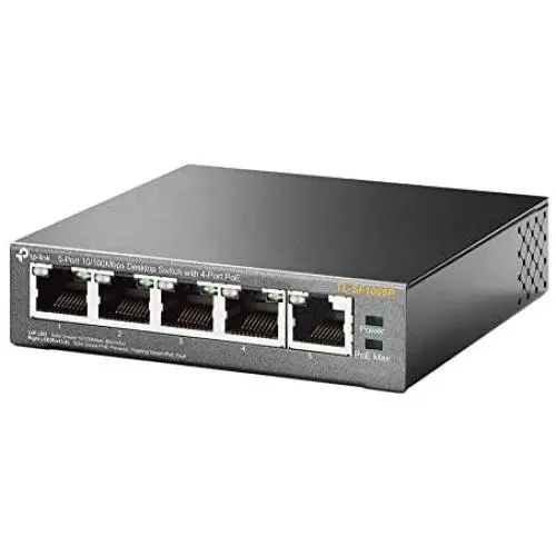 TP-Link 5 Port Fast Ethernet 10/100Mbps PoE Switch | 4 PoE Ports @58W | Desktop | Plug & Play | Sturdy Metal w/ Shielded Ports | Fanless | Limited Lifetime Protection | Unmanaged (TL-SF1005P) TP-Link 5 Port Fast Ethernet 10/100Mbps PoE Switch | 4 PoE Ports @58W | Desktop | Plug & Play | Sturdy Metal w/ Shielded Ports | Fanless | Limited Lifetime Protection | Unmanaged (TL-SF1005P)