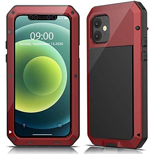 Mangix Compatible with iPhone 12 Case and iPhone 12 Pro Case (2020), Built-in Glass Screen Protector Military Grade Drop Shock Protection Metal Bumper for Apple iPhone 12/12 Pro 6.1'' (Red)
