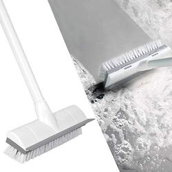 BOOMJOY Floor Scrub Brush with Long Handle -50'' Stiff & Soft Brush, 2 in 1 scrape and brush,Tub and Tile Brush for Cleaning Bathroom, Patio, Kitchen, Wall and Deck