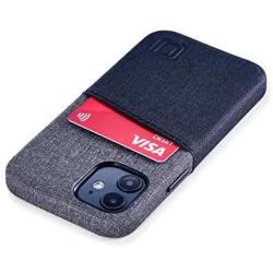 Dockem Wallet Case for iPhone 12 Mini: Built-in Metal Plate for Magnetic Mounting & 1 Credit Card Holder Slot: 5.4'' Luxe M2, Canvas Style Synthetic Leather (Black and Grey)