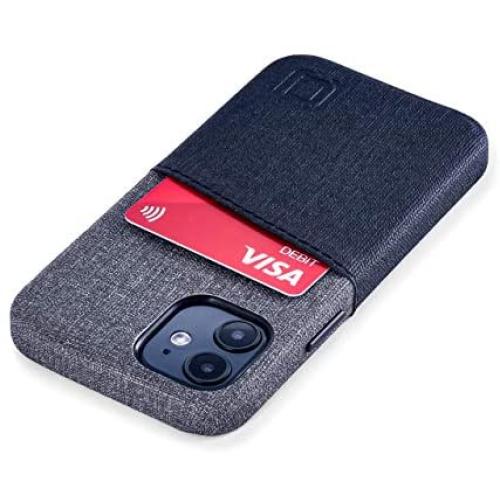 Dockem Wallet Case for iPhone 12 Mini: Built-in Metal Plate for Magnetic Mounting & 1 Credit Card Holder Slot: 5.4'' Luxe M2, Canvas Style Synthetic Leather (Black and Grey)