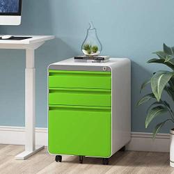 Dprodo 3 Drawers Mobile File Cabinet with Lock, Metal Filing Cabinet for Legal & Letter Size, Locking File Cabinet for Home & Office Full-Extension Drawers, Green