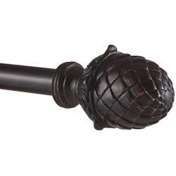 Exclusive Home Acorn 1'' Curtain Rod and Coordinating Finial Set, Matte Bronze, Adjustable 66''-120''