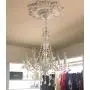6 Light Crystal White Hardwire Flush Mount Chandelier H26”xW22”, White Metal Frame with Clear Glass Stem and Clear Acrylic Crystals & Beads That Sparkle Just Like Glass