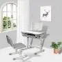 WXBOBO Kids Functional Desk and Chair Set, Height Adjustable Children School Study Desk with Tilt Desktop, Bookstand, LED Light, Metal Hook and Storage Drawer for Boys Girls (Gray)