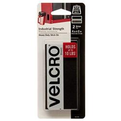 VELCRO Brand Industrial Strength Fasteners | Stick-On Adhesive | Professional Grade Heavy Duty Strength Holds up to 10 lbs on Smooth Surfaces | Indoor Outdoor Use | 4 x 2 inch Strips, 2 sets, Black