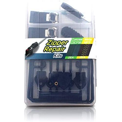 Zipper Slider Repair Replacement Kits for Conceal (2sets) & Metal (2sets) Zipper - Chain Width No.5 (15/64 inch, 6.0mm) or No.6 (16/64 inch, 6.5mm) - Godo Zippy Set2B