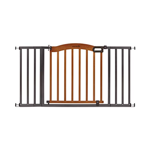 Summer Decorative Wood & Metal Safety Baby Gate, New Zealand Pine Wood and a Slate Metal Finish – 32” Tall, Fits Openings up to 36” to 60” Wide, Baby and Pet Gate for Doorways