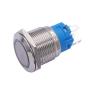 mxuteuk 19mm Momentary Push Button Switch 1 NO 1 NC SPDT ON/Off Silver Stainless Steel Shell with 12v Blue LED Ring with Wire Socket Plug Suitable for 3/4'' Mounting Hole M-19-O-T-BU