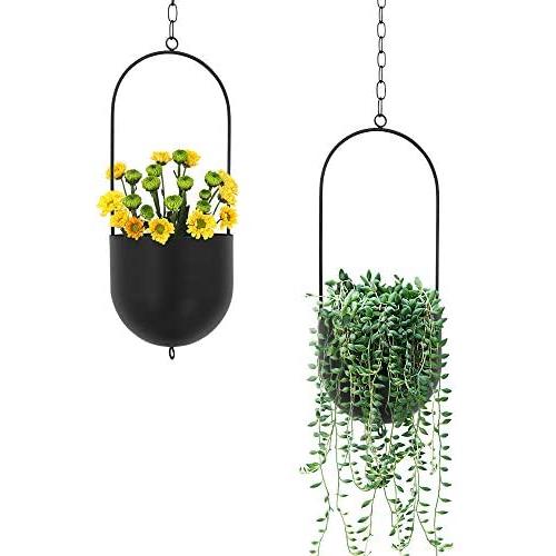 Sinolodo 2 pcs Modern Metal Hanging Planter, Black Wall and Ceiling Planters with 19.7 Chain, Large Hanging Baskets for Plants Outdoor