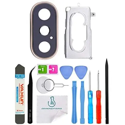 OmniRepairs OEM Rear Facing Glass Camera Lens Replacement with Metal Frame Bracket Bezel Compatible for iPhone X and iPhone Xs Models with Repair Toolkit (Gold) OmniRepairs OEM Rear Facing Glass Camera Lens Replacement with Metal Frame Bracket Bezel Compatible for iPhone X and iPhone Xs Models with Repair Toolkit (Gold)