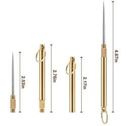 3 Pcs Portable Titanium Toothpicks Pocket Toothpick Metal Toothpick Holder Brass Color Reusable Toothpick for Outdoor Picnic and Camping,