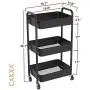 CAXXA 3-Tier Rolling Metal Storage Organizer - Mobile Utility Cart, Kitchen Cart with Caster Wheels (Black)