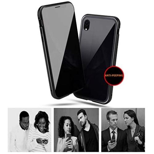 MIMEI Privacy Magnetic Case for iPhone Xs MAX 6.5inch, Clear Double Sided Tempered Glass [Magnet Absorption Metal Bumper Frame] Thin Anti-Spy 360 Full Protective Phone Case 5.8 (Black, Xs MAX 6.5'')
