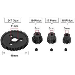 kingsea Metal Steel 54T 0.8 32 Pitch Spur Gear with 15T/17T/19T Pinion Gear Sets for RC Slash 4x4 VXL Rally VXL Stampede 4x4 1/10 Summit 1/10 E-REVO