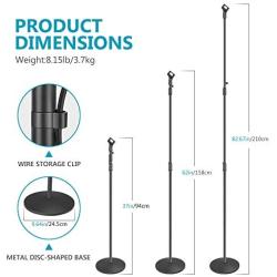 Neewer Compact Base 210cm Microphone Floor Stand with Mic Holder, Adjustable Height 37-83 inches, Solid Metal Disc-Shaped Base, 3/8'' to 5/8'' Screw Adapter, Detachable for Easy Transport (Black)