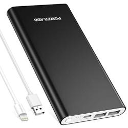 POWERADD Pilot 4GS 12000mAh Portable Charger with 8 Pin Input & Dual 3A Port External Battery Pack Compatible with iPhone, iPad, Samsung Galaxy and More - Black (8 Pin Cable Included)