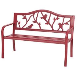 Sophia & William Outdoor Patio Metal Bench Red, Steel Frame Bench with Backrest and Armrests for Porch, Patio, Garden, Lawn, Balcony, Backyard and Indoor, 50.4”Wx23.5”D x35.0”H