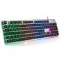 LANGTU Membrane Gaming Keyboard, Colorful LED Backlit Quiet Keyboard for Study, All-Metal Panel USB Wired 25 Keys Anti-ghosting Computer Keyboard 104 Keys - L1 Black/Silver