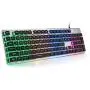 LANGTU Membrane Gaming Keyboard, Colorful LED Backlit Quiet Keyboard for Study, All-Metal Panel USB Wired 25 Keys Anti-ghosting Computer Keyboard 104 Keys - L1 Black/Silver