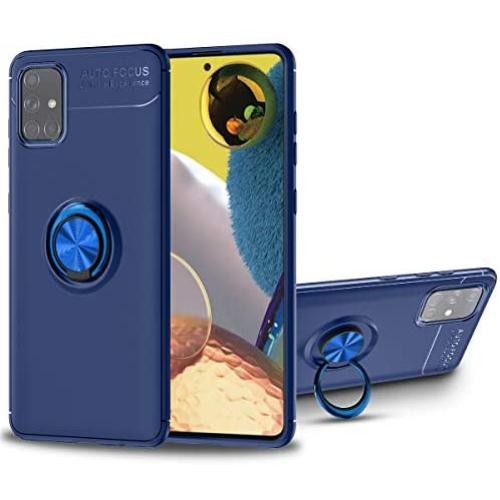 Newseego Compatible with Samsung Galaxy A51 5G Soft Case, Invisible 360 Degree Rotating Metal Ring Holder Kickstand Support Shockproof Soft Cover-Blue+Blue