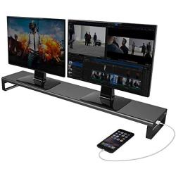 Dual Monitor Stand Riser with 8 USB 3.0 Hub Ports, Aluminum Strong&Sturdy for Computer, TV, PC, Printer, Multi Media Speaker-Multifunctional Desktop Organizer