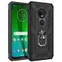Rebex Compatible with Moto G7 Case Cover,Moto G7+ Plus Case,Tough Heavy Protective 360 Metal Rotating Ring Kickstand Holder Grip Magnetic Metal Armor Heavy Duty Shockproof (Dark Black)