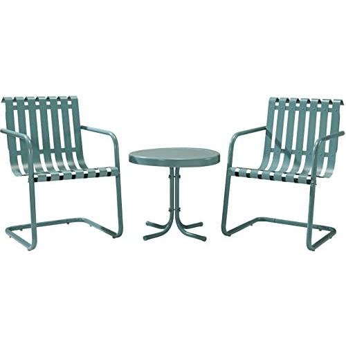 Crosley Furniture Gracie 3-Piece Retro Metal Outdoor Conversation Set with Side Table and 2 Chairs - Caribbean Blue