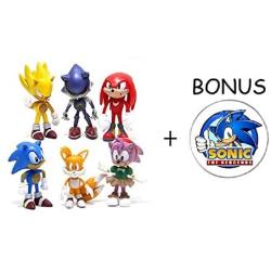 Sonic the Hedgehog Action Figures – 6-Pack Collectible Figures with Sonic Brooch– Highly Detailed Design – For Kids and Collectors– Includes Sonic, Tails, Knuckles, Metal Sonic, Amy Rose & Super Sonic