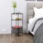 Homfa Vintage Round End Table, 3-Tier Industrial Side Table Night Stand with Storage Basket Wood Look Accent Furniture with Metal Frame